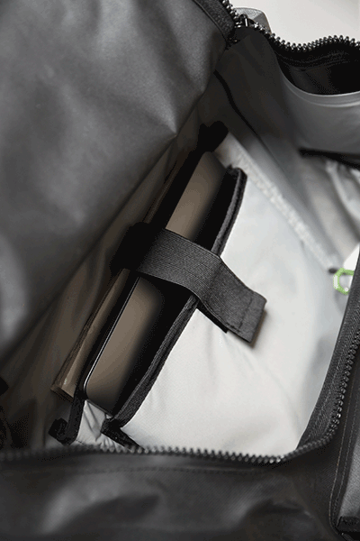 Waterproof pocket on Showers Pass backpack