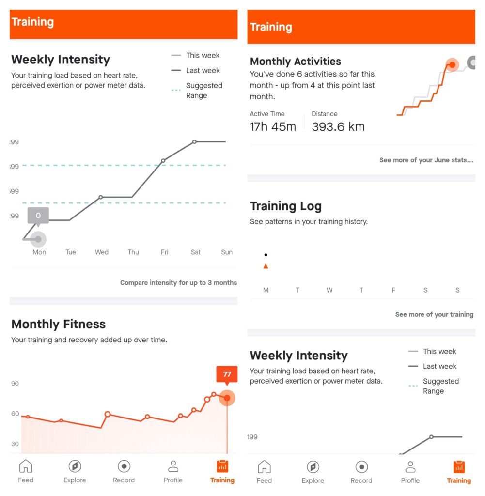 Strava training log