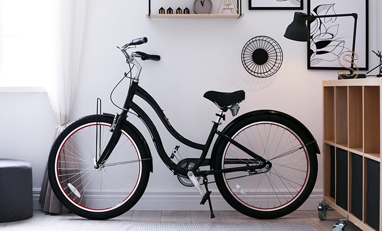 black comfort bike in a modern room