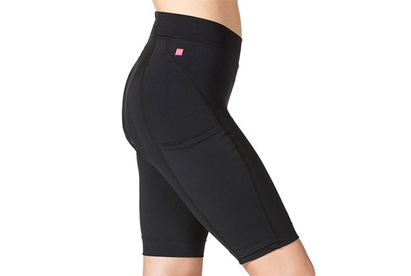 Side-view of panels on women's cycling shorts