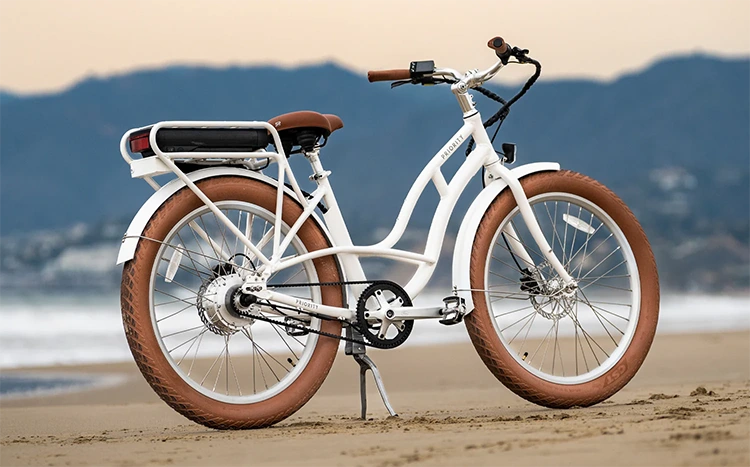 white cruiser belt drive electric bike