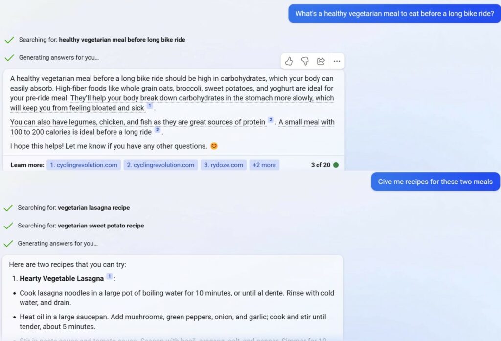 screenshot of cycling nutrition plan generated by chatgpt