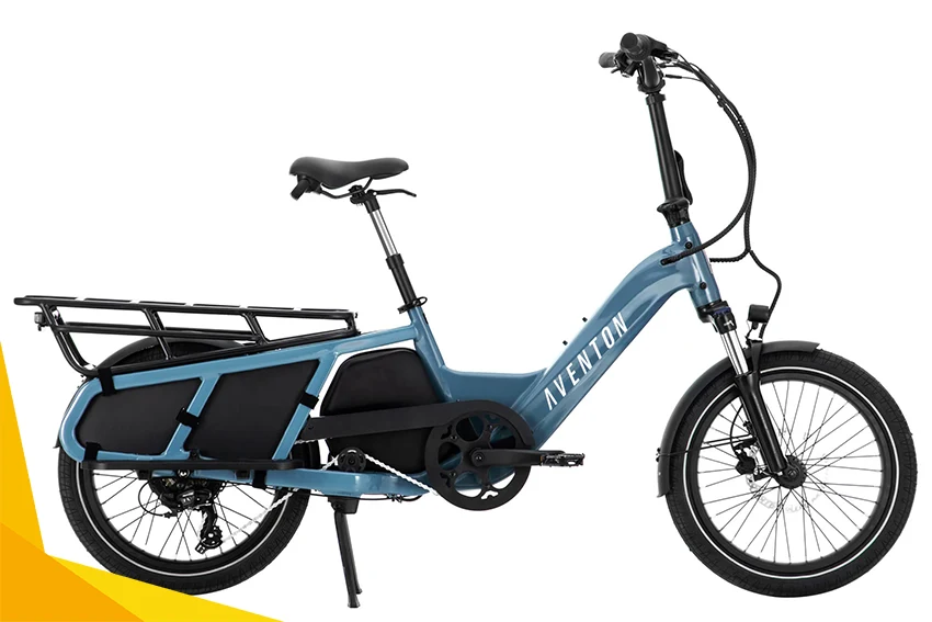 blue aventon abound electric cargo bike