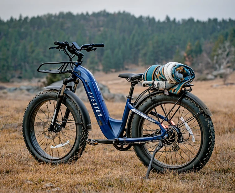 aventon aventure 2 electric bike on a field