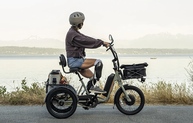 woman riding an adult tricycle