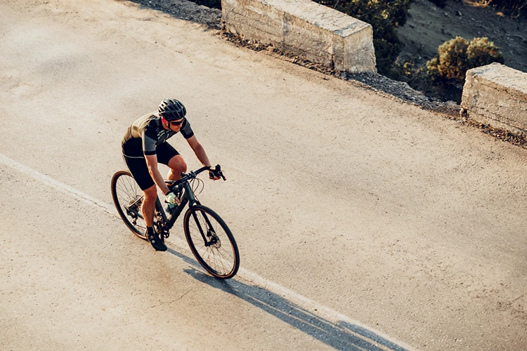 a top view of a man riding a best road bike