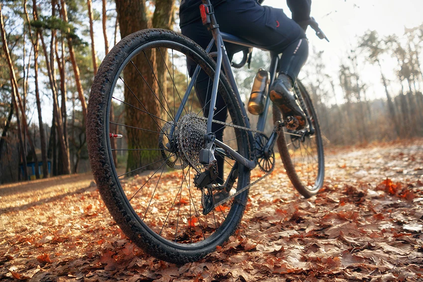 a closeup of a drivetrain on a budget gravel bike drivetrain