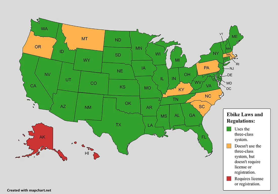 ebike license and registration map of the USA
